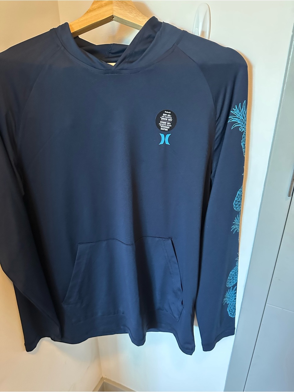 Hurley Navy Blue 50+ with Teal Pineapple Sleeve Graphics